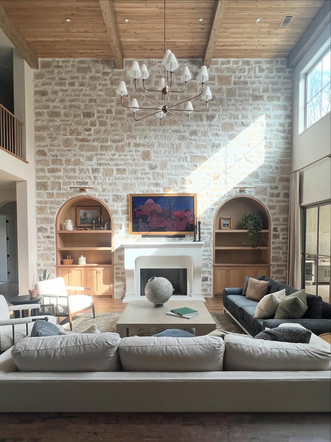 Two-Story Limestone Wall in the Great Room