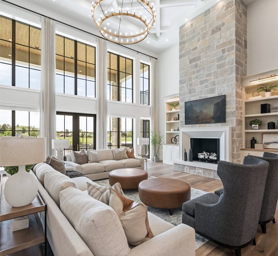 Two-Story Stone Fireplace
