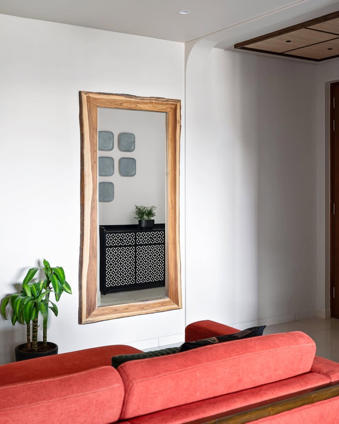 Vertical Rectangular Live-Edge Teak Mirror
