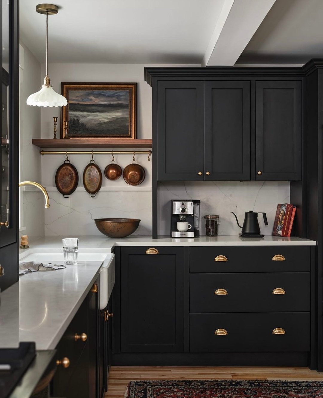 Vintage English Kitchen with Copper Pans