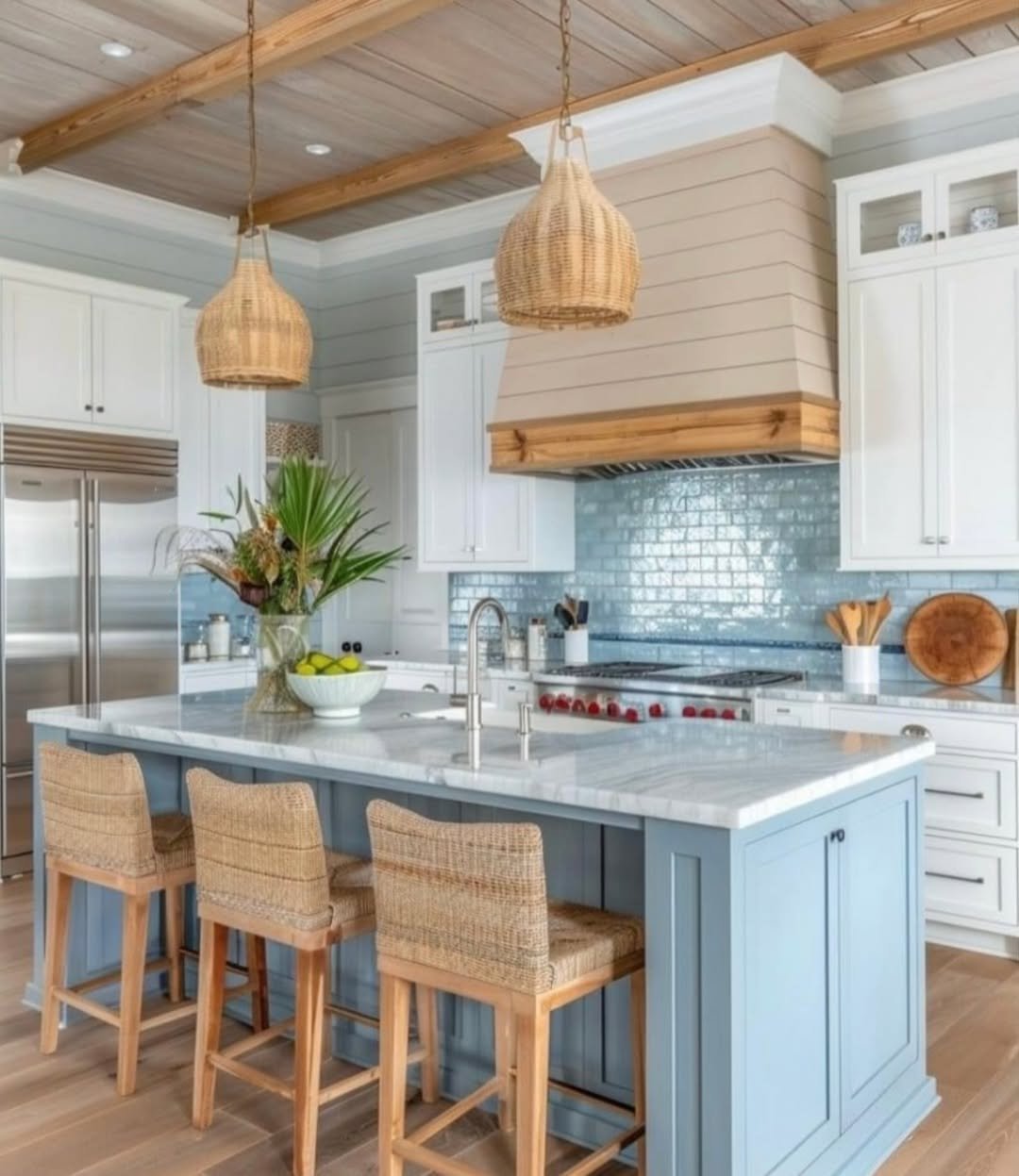 Warm Blue Tropical Coastal Kitchen