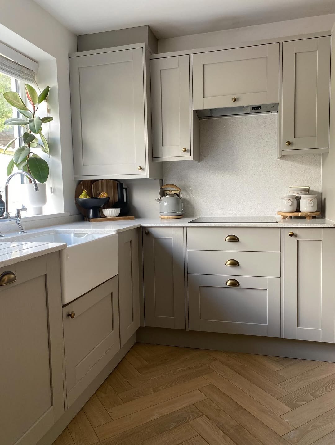 White and Taupe Kitchen Cabinetry
