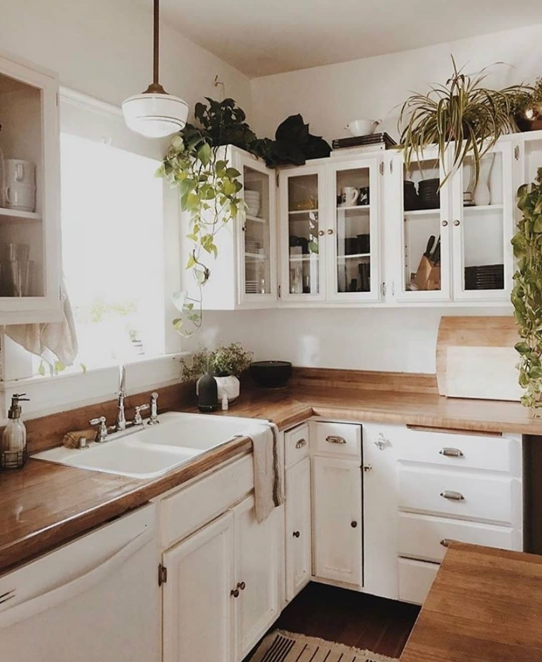 White Cabinets With Butcher Block