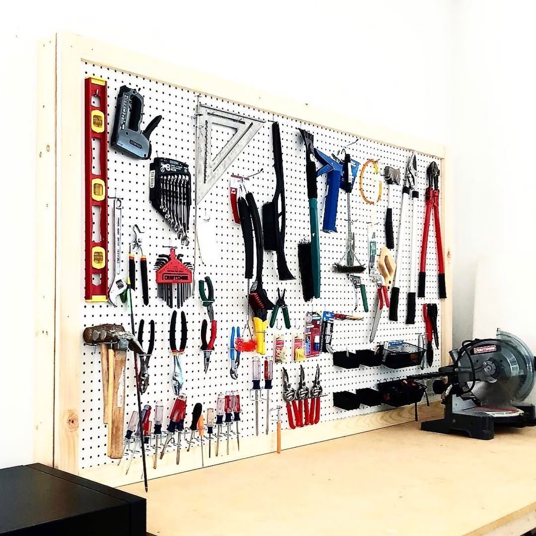 White Framed Pegboard Panel