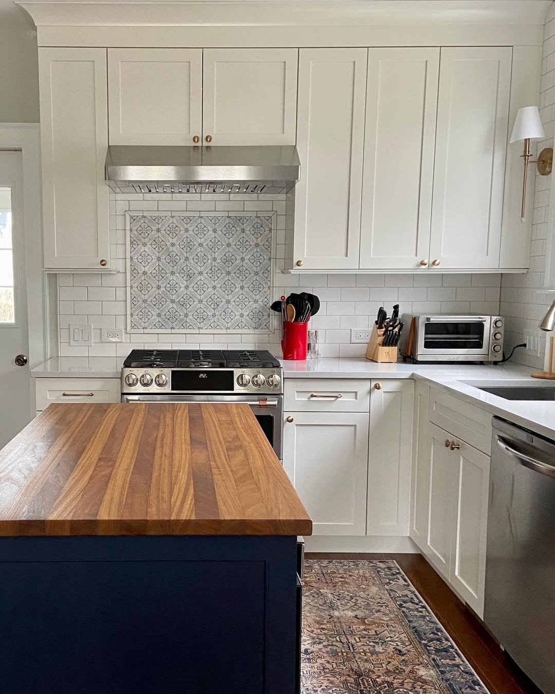 White Kitchen With Navy Island