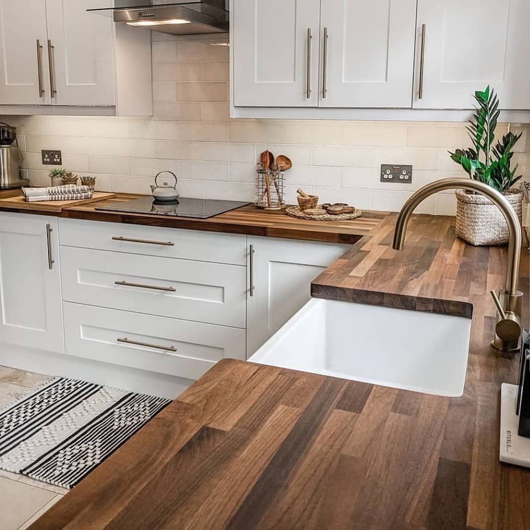 White Kitchen With Walnut Wraparound