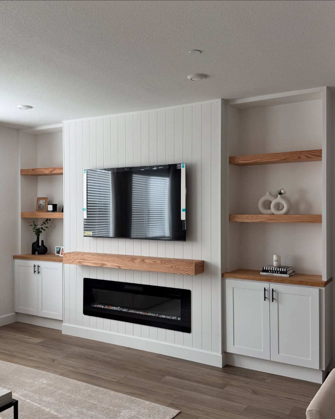 White Shiplap Fireplace Wall