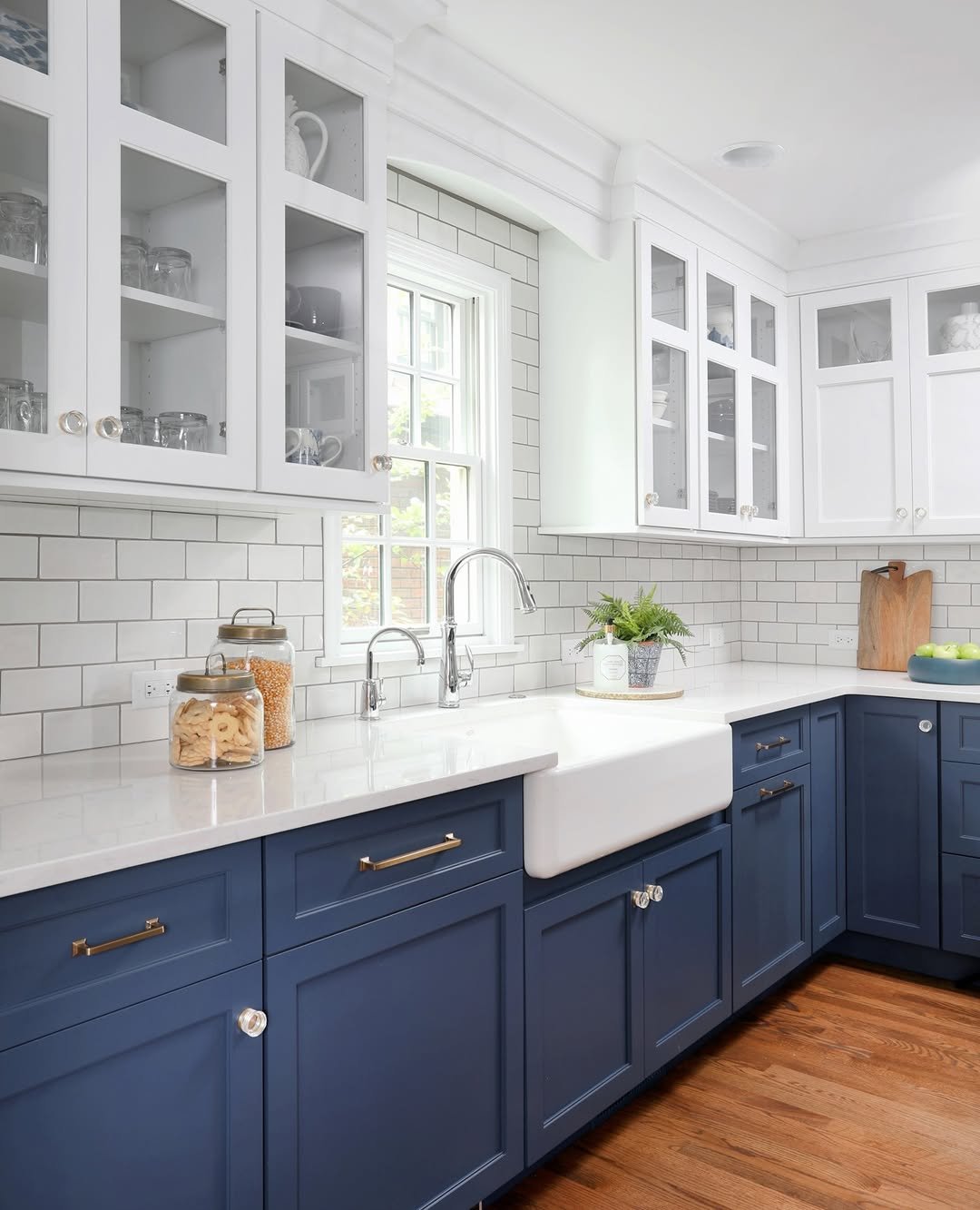 White Subway Tile with Navy