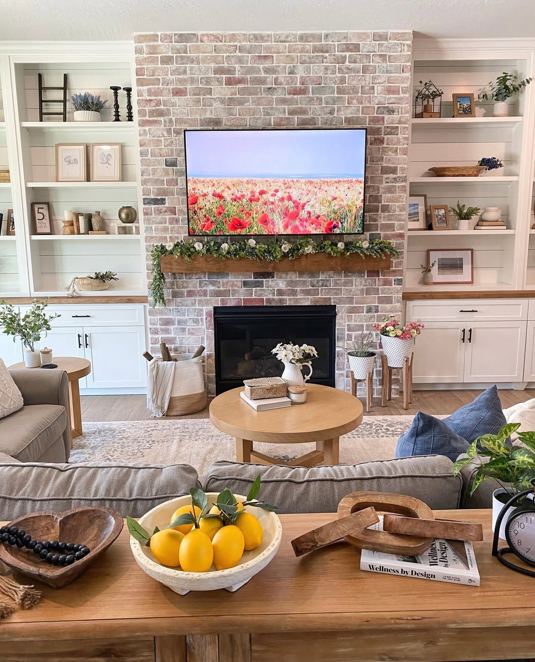 Whitewashed Brick Fireplace Wall
