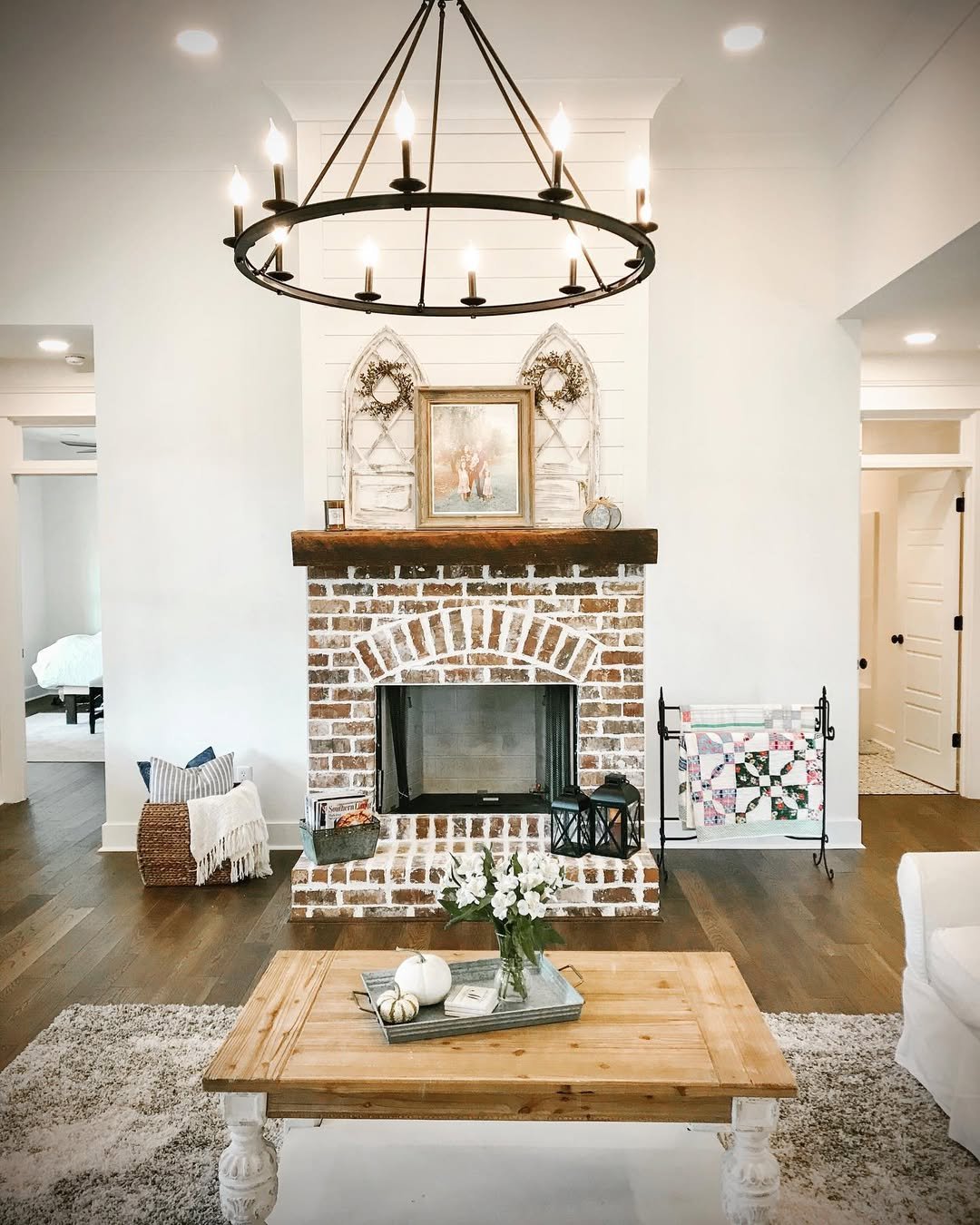 Whitewashed Brick Fireplace