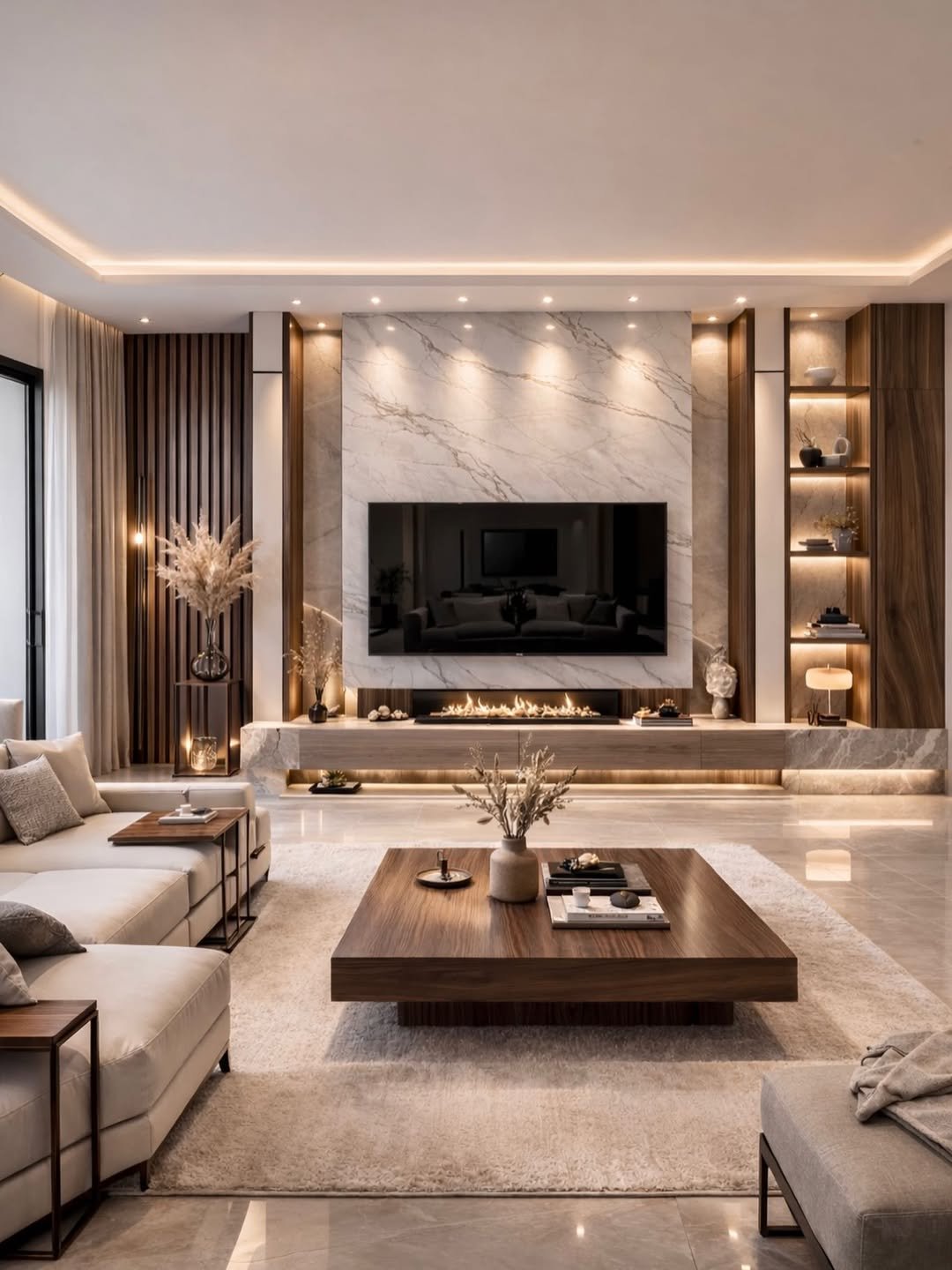 Wood Column Alcoves with Backlighting