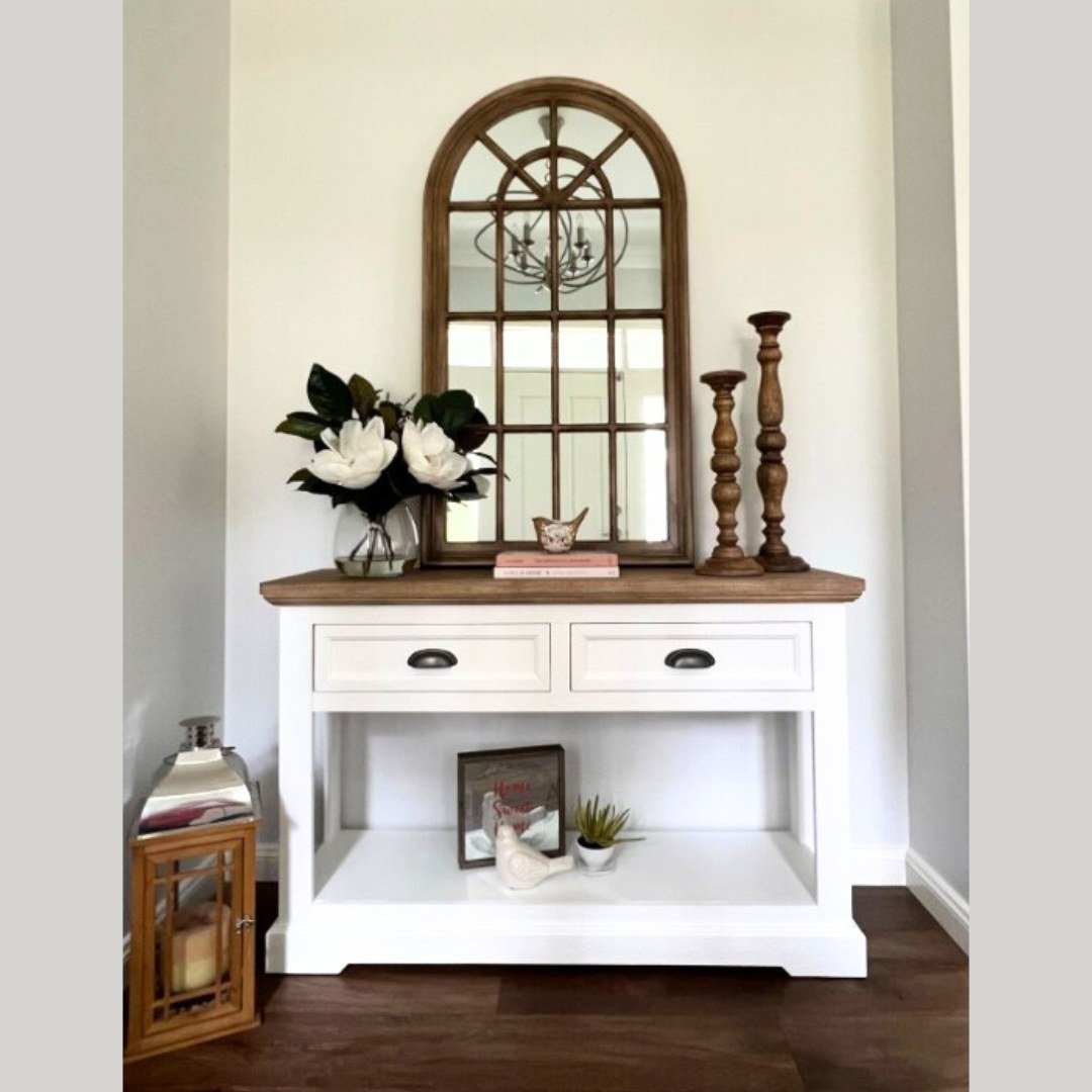 Wood-Framed Arched Window Mirror